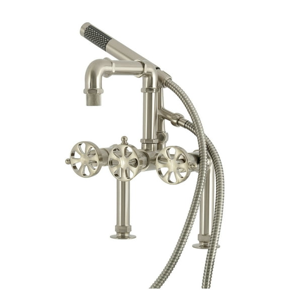 Kingston Brass AE6408RX Belknap 7" Center Deck-Mount Clawfoot Tub Faucet with Hand Shower, Brushed Nickel