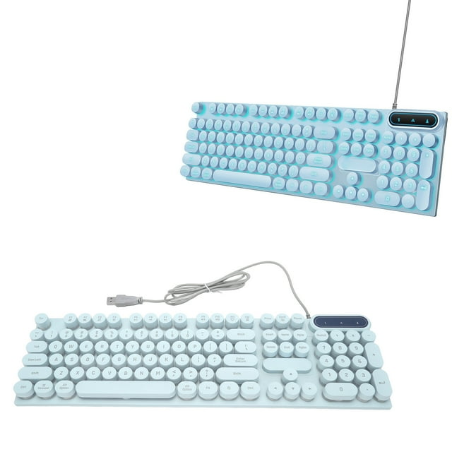 Clavier de Jeu Mécanique Filaire, Esthétique Rétro Mignon Touches Rondes 104 Touches Pieds Pliables, Touches Multimédias, Clavier Rétroéclairé Filaire USB pour Ordinateur de Bureau Portable