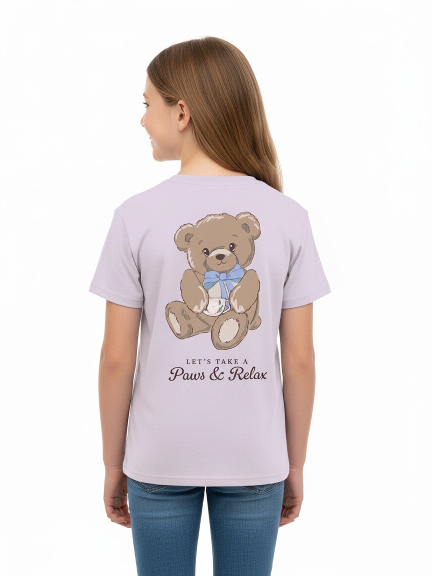 Wonder Nation Girls Teddy Bear Front Back Graphic Tee with Short Sleeves, Sizes 4-18