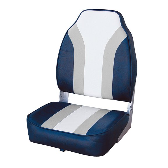 Wise Navy / Grey / White Classic High Back Fishing Boat Seats, No-Pinch Aluminum Hinges