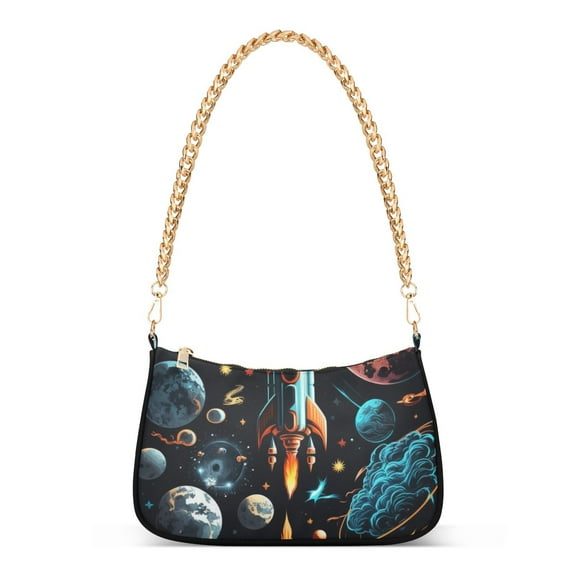 Planets Rocket BlueWomen Small Shoulder Bag Crossbody Tote Hobo Bags Purse Clutch Handbags with Chain Strap for Women