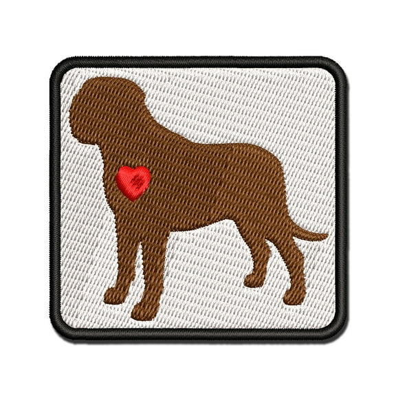 English Mastiff Dog with Heart Applique Multi-Color Embroidered Iron-On Patch - 2.5 Inch Small