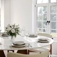 thumbnail image 3 of POVISON-59" Modern Round Dining Table for 6, White Glossy Sintered Stone Tabletop, Bronze Carbon Steel Pedestal, 3 of 7