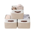 thumbnail image 4 of DECOMOMO Durable Large Storage Baskets, Fabric Storage Bins with Faux Leather Handles (Beige and White, Set of 3), 4 of 10