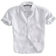 thumbnail image 1 of Men Solid Color Linen Short Sleeve Button Down Shirt M-XXXL, 1 of 6