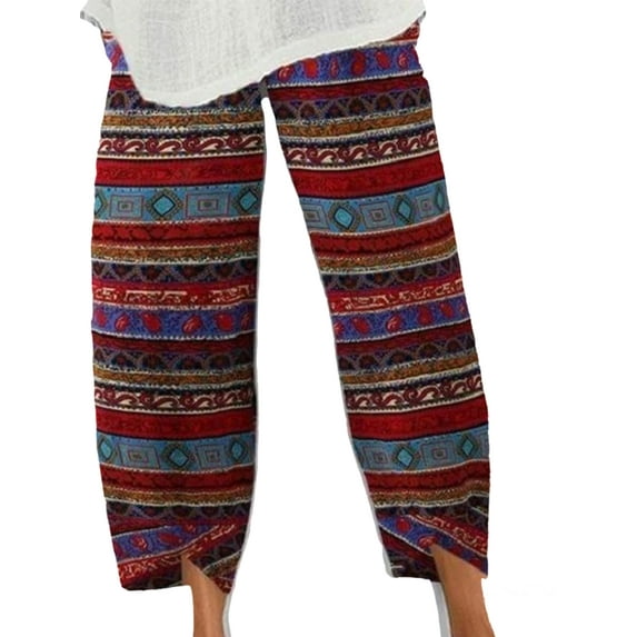 WISEFIN Women's Cotton Linen Floral Printed Mid Waist Relaxed Fit Casual Pants Trousers