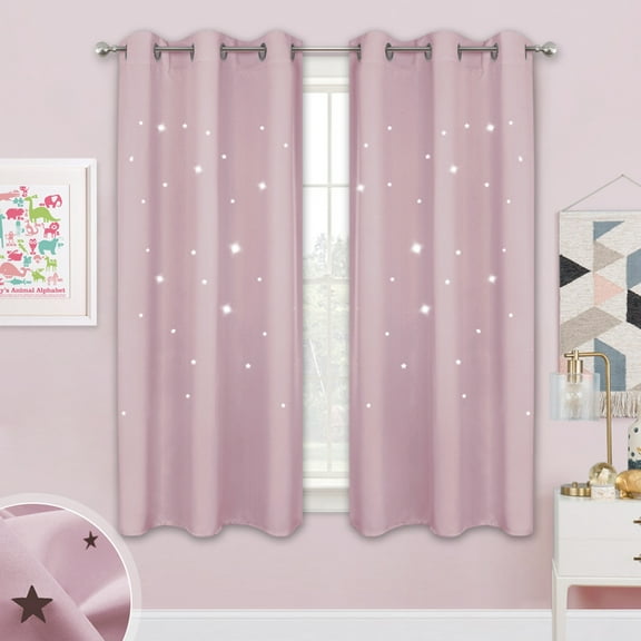 Lapalife Blackout Star Curtains for Kids Room, Hollow Cut Out Star Grommet Windows Curtains for Nursery, 1 Panel, Baby Pink, 52''x 63''