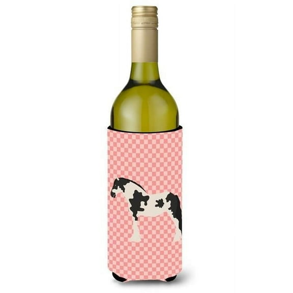 Cyldesdale Horse Pink Check Wine Bottle Beverge Insulator Hugger