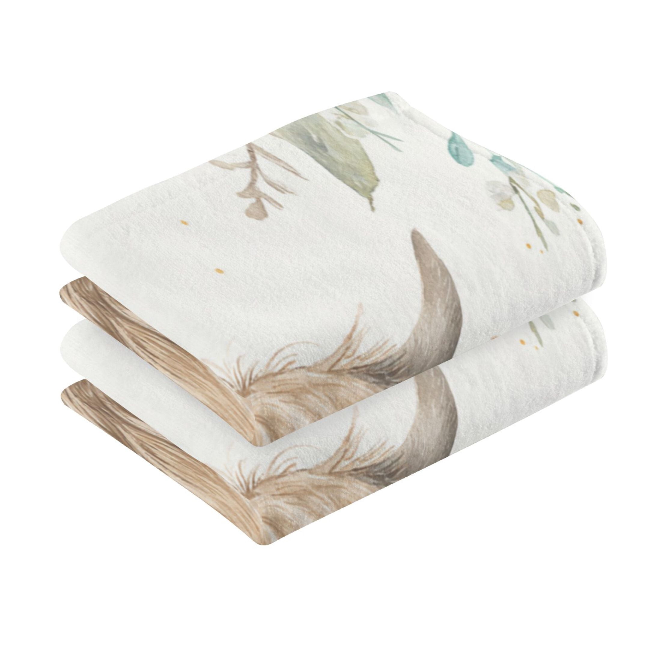 2 Pcs Absorbent Face Towel Bath Hand Towels Soft Breathable Cotton Towel Set for Bathroom Kitchen Hotel Spa Decor Sunflowers and Highland Cow