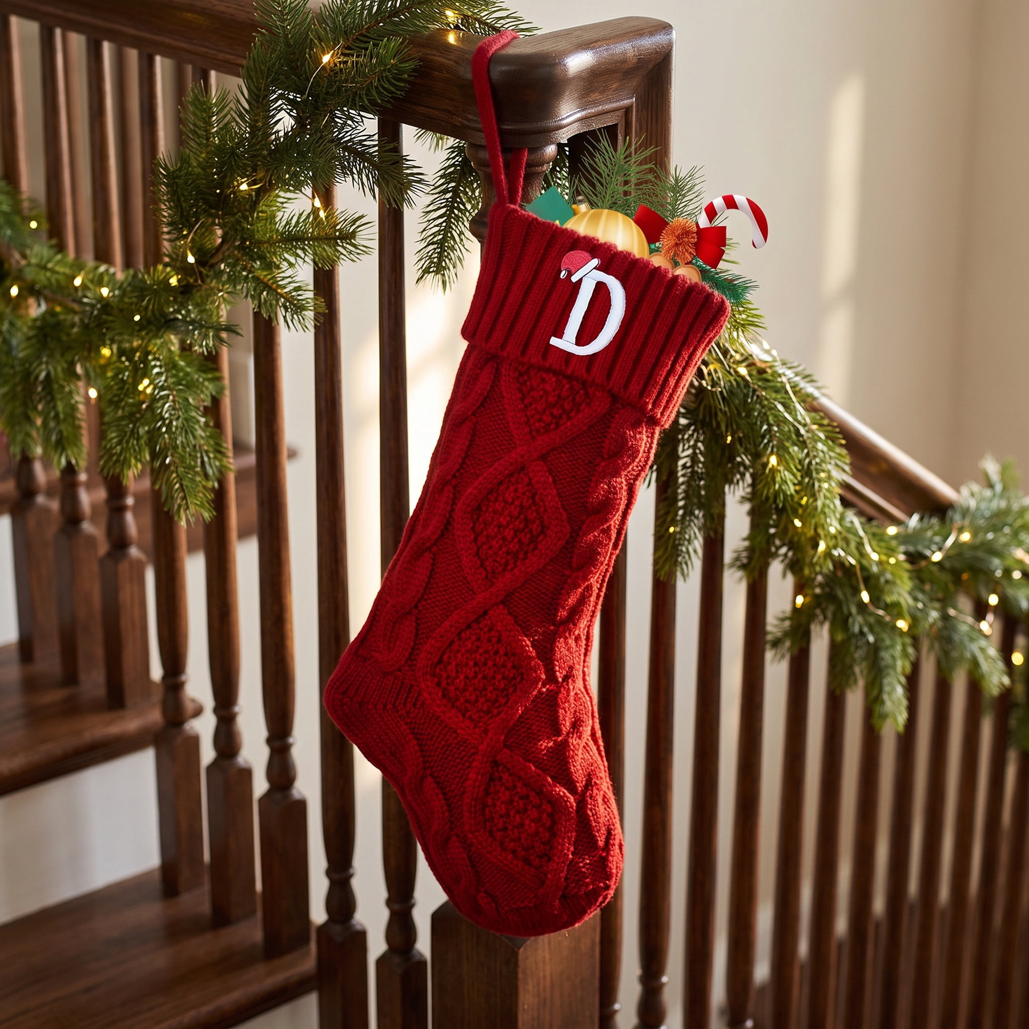 Unique Bargains Canine Bone Christmas Stocking Luxury Puppy Holiday Keepsake Sack Red Letter D 17"