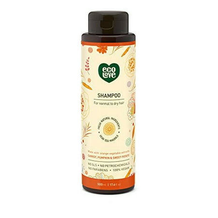 ecoLove - Natural Sulfate Free Shampoo, Chemical Free, Vegan & Cruelty Free Shampoo, Natural Dry Shampoo for Women, Organic Carrot and Pumpkin Shampoo, No SLS or Parabens, 17.6 oz