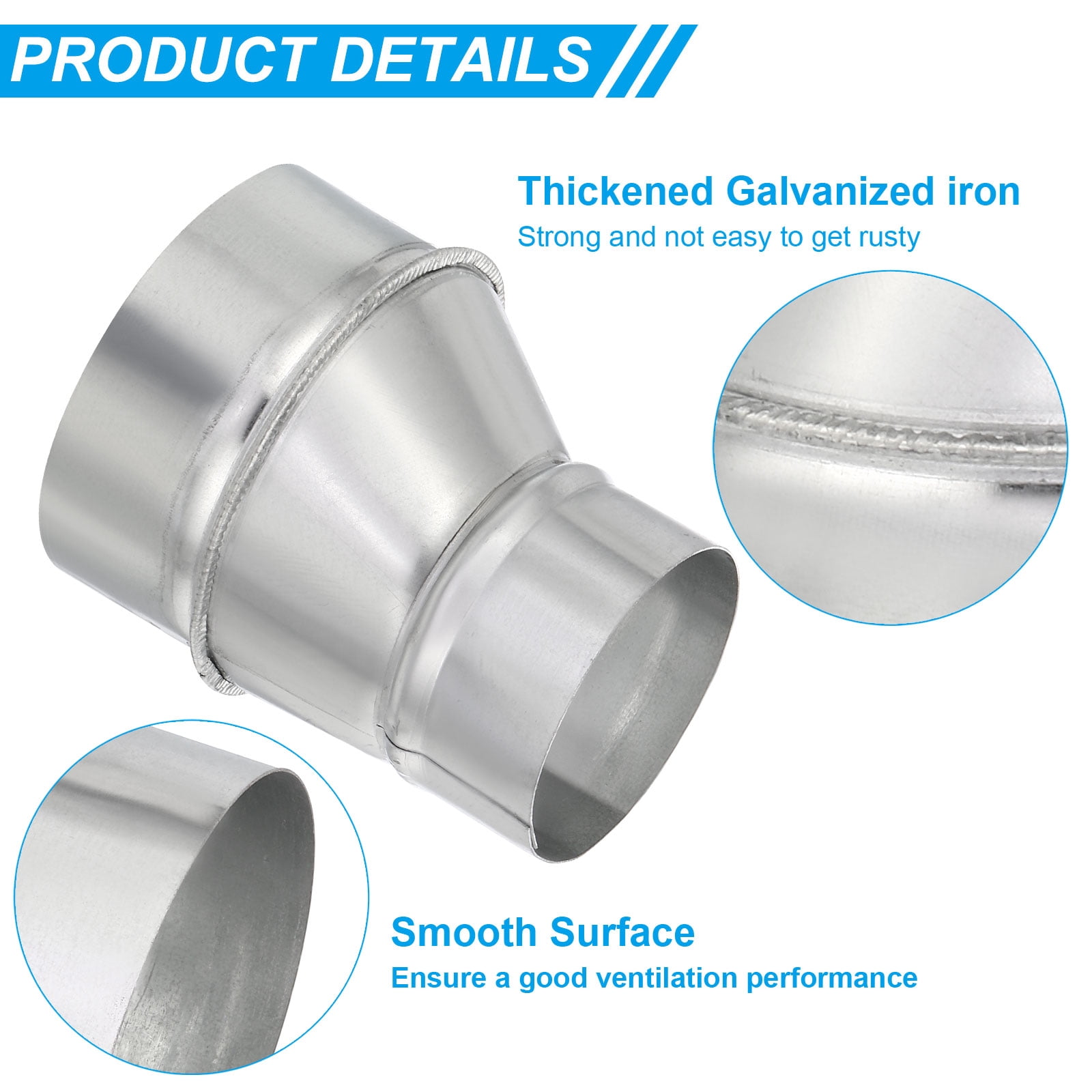 Uxcell 4" to 3" Eccentric Duct Reducer, 1Pcs Galvanized Iron Ducting Connector Round Air Duct Adapter Pipe Fitting