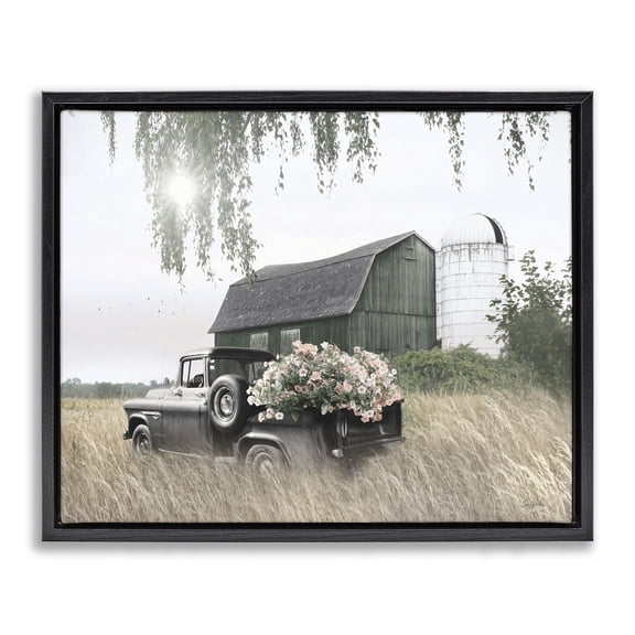 Stupell Industries Rustic Lodge Barn & Truck with Florals Black Floating Frame Canvas Art, 31 x 25, by Lori Deiter