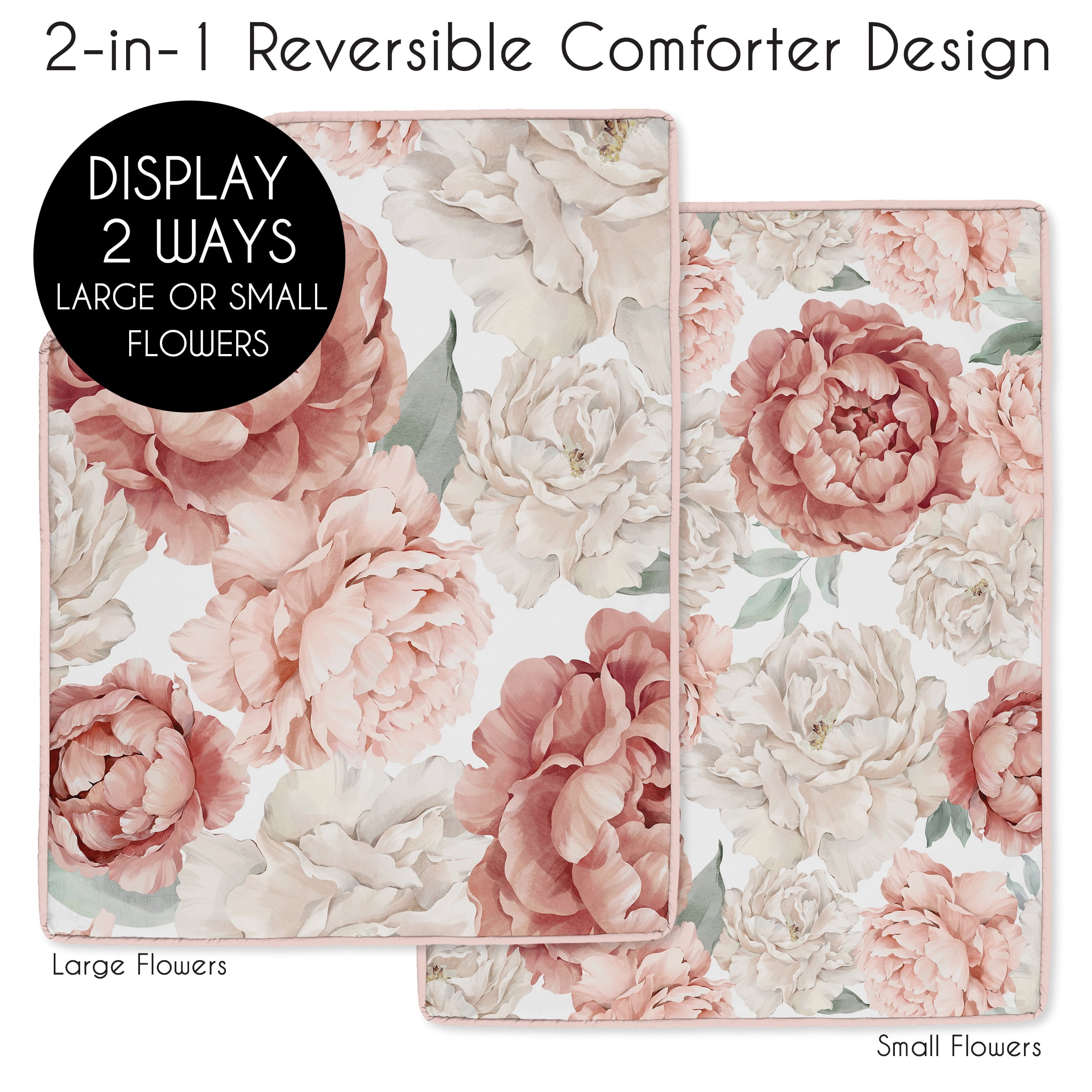 Sweet Jojo Designs Peony Floral Garden Pink Ivory Crib Bedding + BreathableBaby Breathable Mesh Liner Pad