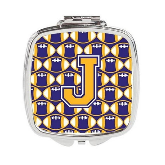 Letter J Football Purple & Gold Compact Mirror - Purple & Gold - 3in. H x 0.3in. W x 2.75in. L