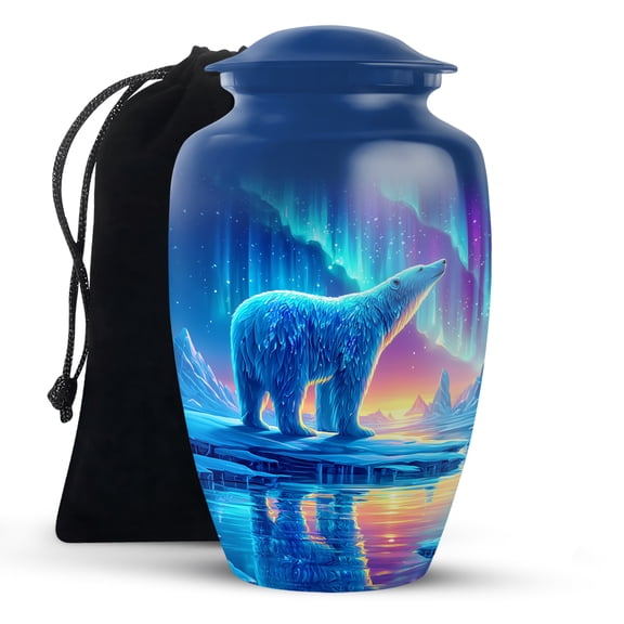 KARYLIZ Bear Urns - Large Cremation Urns for Male - Blue Adult Funeral Urn for Human Ashes Women - Sunset Burial Ash Container - Decorative Memorial Urn for Ashes Adult Female