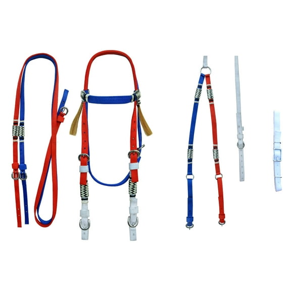 Full Nylon Patriotic Western Tack Headstall Breast Collar Curb Strap 60112RWB-F