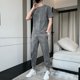 thumbnail image 5 of Conjuntos de camiseta y pantalones para hombre, trajes deportivos para correr, chándal básico barato, estampado liso, parte superior 5xl, ajuste regular, gráfico, S XL, ropa para hombre, 5 of 5