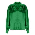 thumbnail image 7 of Delliss Women's Soft Satin Silk Shirt Pleated Long Sleeve Work Top Green XL, 7 of 7