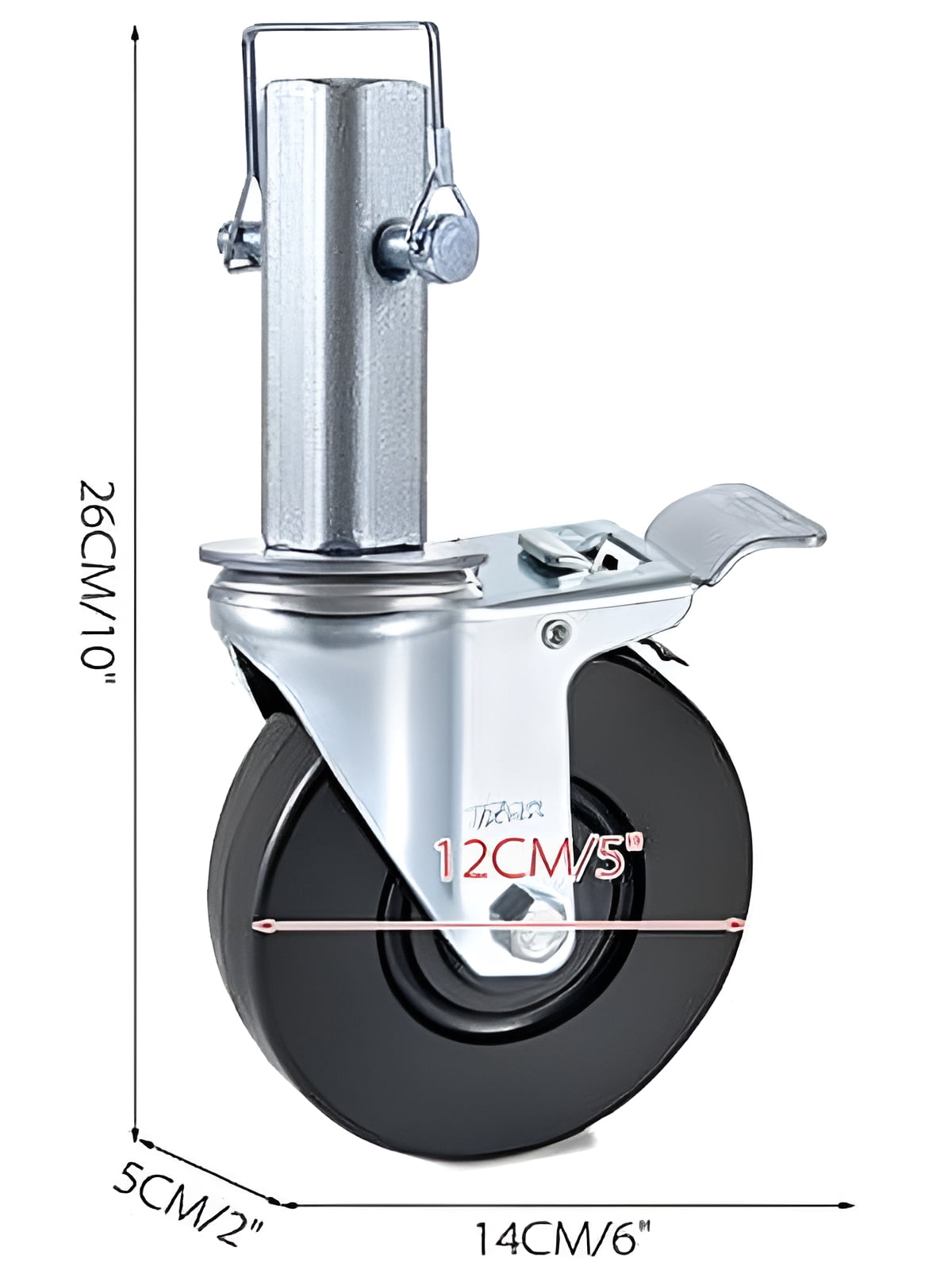VEVOR 4 Pack 5" Heavy Duty Scaffolding Rubber Swivel Caster With Dual Locking 1.25" Square Stem 440LBS Capacity Per Wheel