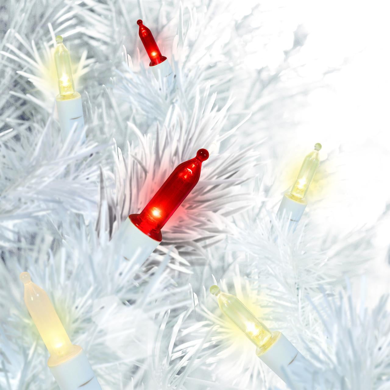 50-Count Red, Warm White, Frosted White LED Mini Christmas Lights with White Wire, 11', Holiday Time