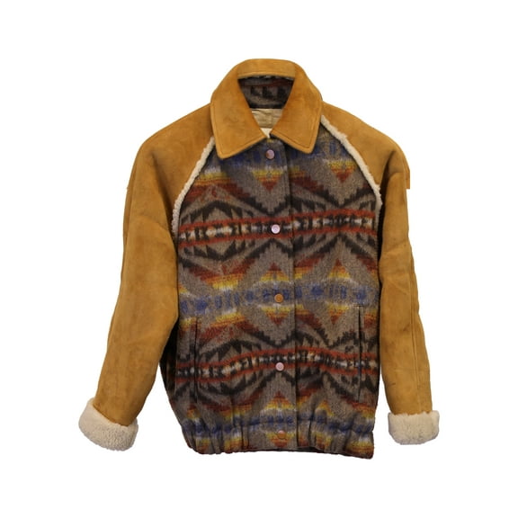 Pre-Owned Sandro Paris Johnson Jacquard Coat in Multicolor Wool & Sheepskin