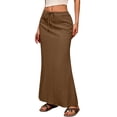 thumbnail image 7 of Yucgh Women's Solid Color Fishtail Split Skirt with Elastic Waist & Side Pockets, Swing Maxi Skirt, Casual Linen Blend Beach Skirt for Summer,Brown,XL, 7 of 7