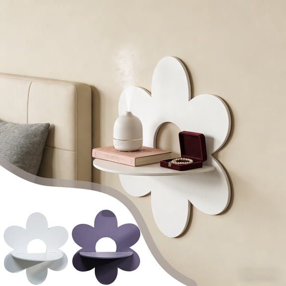 Daisy Flower Floating Shelves, Wooden Boho Daisy Plant Shelf, Wall Mounted Display Stand, Hanging Display Flower Decor for Living Room Bathroom Bedroom,12x12 in （Purple）