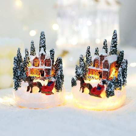 Luminous Resin Christmas Houses Decorations, Mini Christmas Small Houses, Festive Christmas Landscape Decorations, Light-Up Christmas House Ornaments for Home Holiday Decor