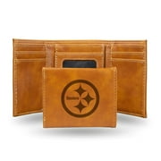 Pittsburgh NFL Steelers Laser Engraved Brown Synthetic Leather Trifold Wallet
