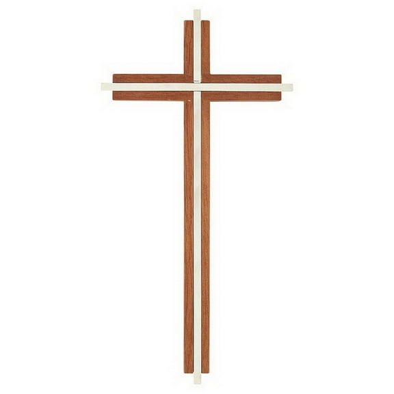 Jeweled Cross JC-1128 10"H Maple Hardwood Walnut Finish Cross With Nickel-Plated Inlay