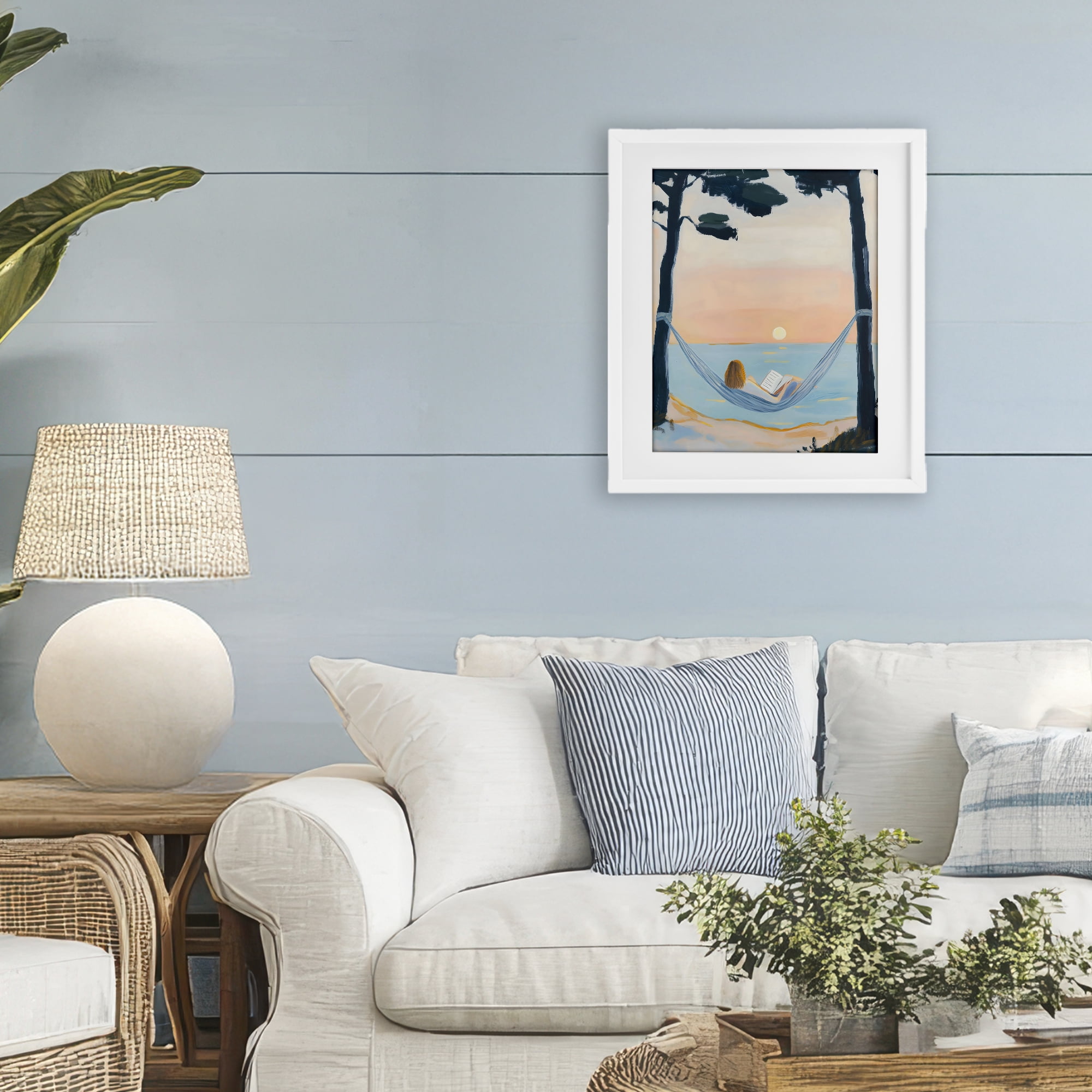 Stupell Industries Reading At Sunset in Hammock White Framed Print Under Glass, design by The Prints Vibe