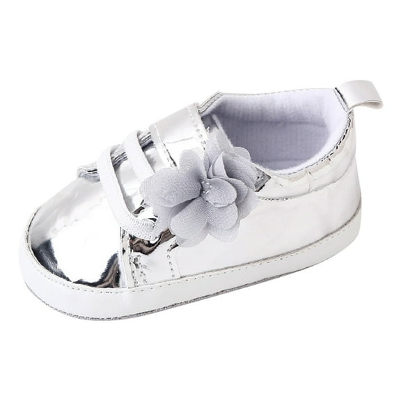 eczipvz Toddler Shoes Infant Baby Girl Crib Shoes Shiny Metallic High Top Sneakers (Silver,Infant 4)