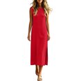 thumbnail image 6 of Womens Summer Dresses Solid Color Round Neck Sleeveless Maxi Dress with Pockets and Side Slits Fashion Outfit XL, 6 of 7