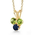 thumbnail image 2 of Gem Stone King 14K Yellow Gold Green Peridot and Blue Sapphire 3-Stone Pendant Necklace for Women (0.39 Cttw, Gemstone August Birthstone, Round 3MM, 18 inch Chain), 2 of 4