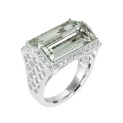 Gemistry Sterling Silver Emerald Cut Green Amethyst & White Topaz Women's Ring (5.56 cttw)