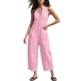thumbnail image 5 of Cmfcve Wide Leg Jumpsuits for Women Sleeveless Stand Collar Half Button Up Linen Pants Loose Casual Long Overalls with Pockets, 5 of 5