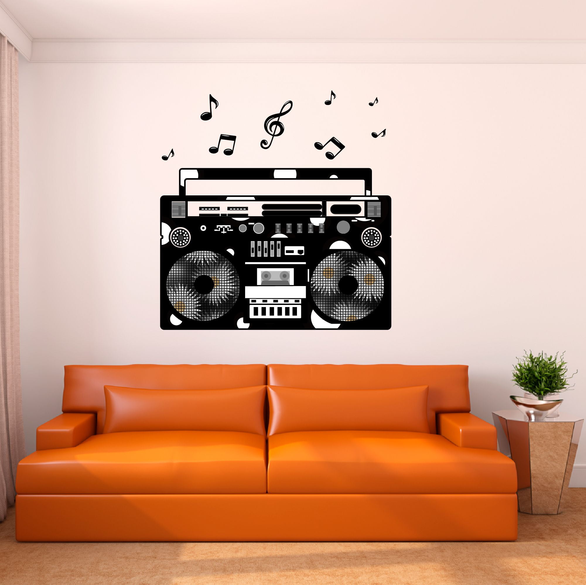 Music Wall Decal Boombox flower Themed with Musical Notes Bedroom Wall Decal for Children