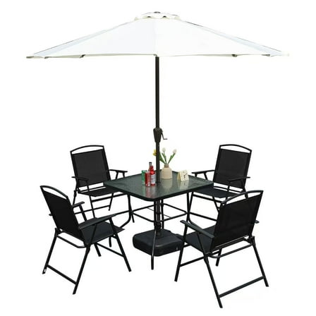 Bylring 5 Pieces Patio Dining Set,Outdoor Dining Set of 4 Folding Chairs and Square Table with Umbrella Hole for Backyard,Garden,Poolside Lawn and Balcony
