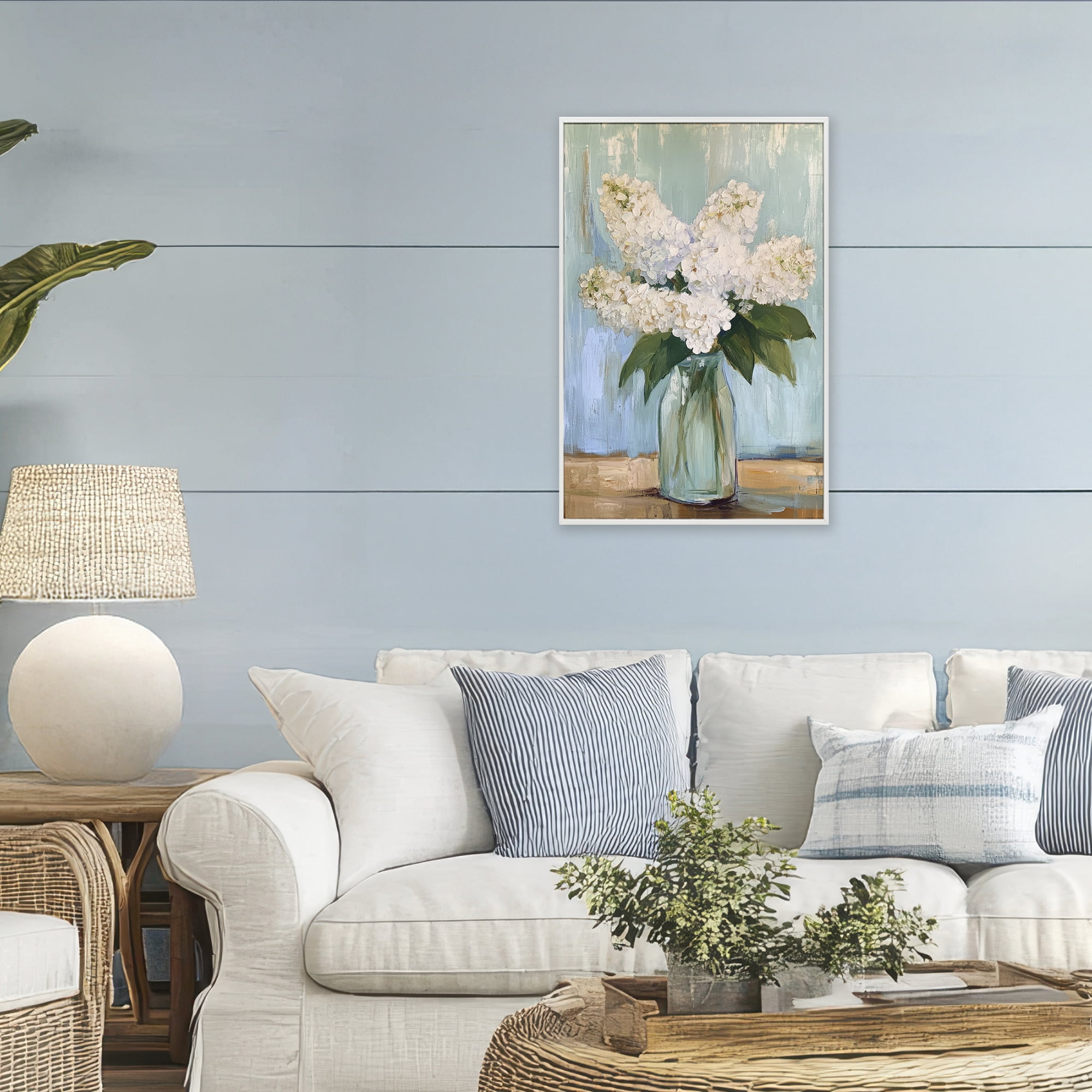 Stupell Industries Tall Flowers in Glass Vase White Framed Giclee Art, design by Petal Prints Design