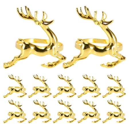 

12Pcs Christmas Elk Deer Napkin Rings Gold Alloy Napkin Buckle Napkin Ring Holder Hotel Restaurant Wedding Party Dinner Table Decoration