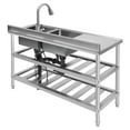 thumbnail image 3 of Stainless Steel Sink 2 Compartment W/ Faucet Commercial Kitchen Sink Floor Standing, 3 of 12
