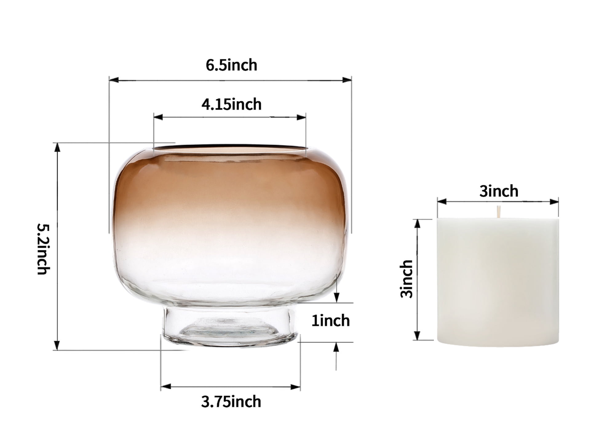 Mainstays 5.2" Brown Ombre Glass Hurricane Pillar Candle Holder Small