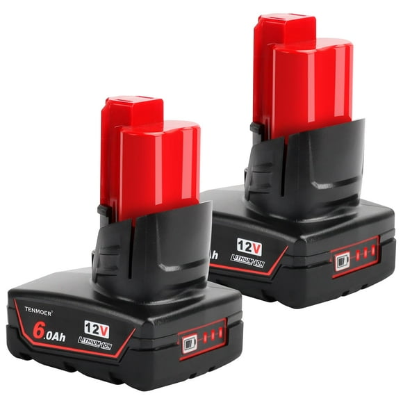 TENMOER 2 Pack M12 12V 6.0Ah Lithium Battery Compatible with Milwaukee M12 12V Cordless Tools