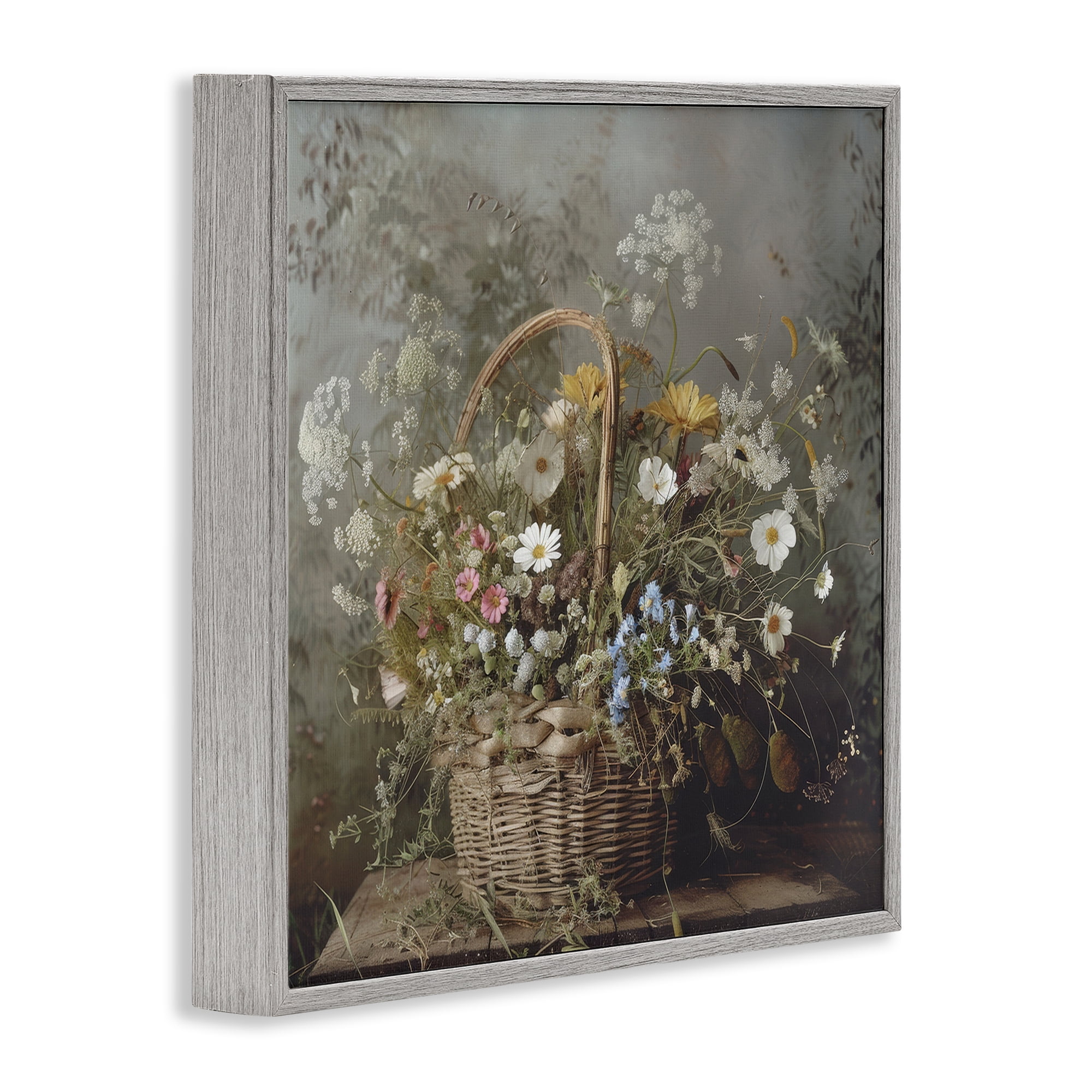 Stupell Industries Rustic Basket with Flowers Gray Framed Giclee Art, design by Lazar Studio