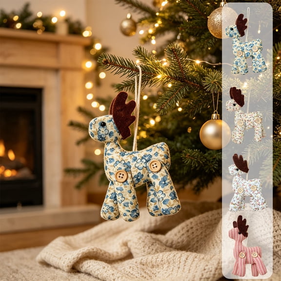 Fabric Reindeer Christmas Hanging Ornament, Decorative Seasonal Accent, Versatile Display, for Christmas Tree, Mantel, Shelf, Doorway, Living Room and Holiday Party Decor