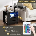 thumbnail image 3 of Soges Nightstand with Drawers and LED Lights, Bedside Table with Lamp, USB Charging Ports, Height Adjustable Side Table with Wheels, Rolling End Table Overbed Table, Black, 3 of 8