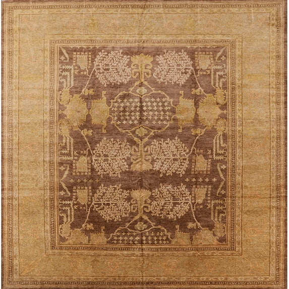 Ahgly Company Indoor Square Mid-Century Modern Orange Oriental Area Rugs, 7' Square