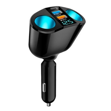 RONY 5 in 1 Car Charger with LED Voltage Monitor - Portable Car Charger Adapter with Dual USB Ports 90W Dual Cigarette Lighter 20W PD Fast Charging for GPS Cam Phone Pad