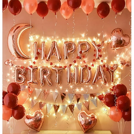 

MSMANCY Red Rose Gold Birthday Party Decorations Included Happy Birthday Banner Rose Gold Moon Heart